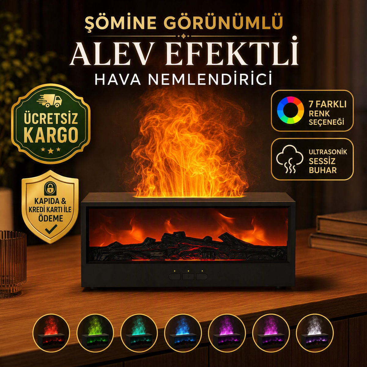 Lüks Şömine Efektli Alevli Hava Nemlendirici